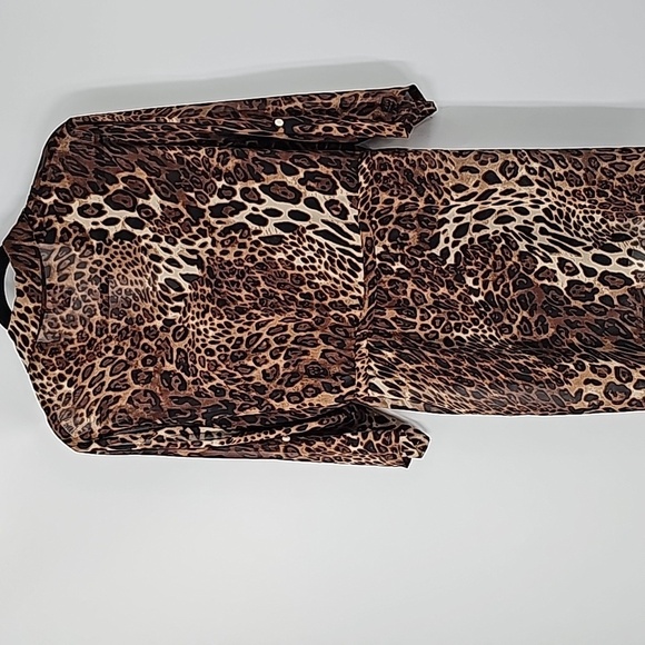 Sheer Leopard Print Shirt Dress Tunic w Button Front & Drawstring Waist - Picture 13 of 17